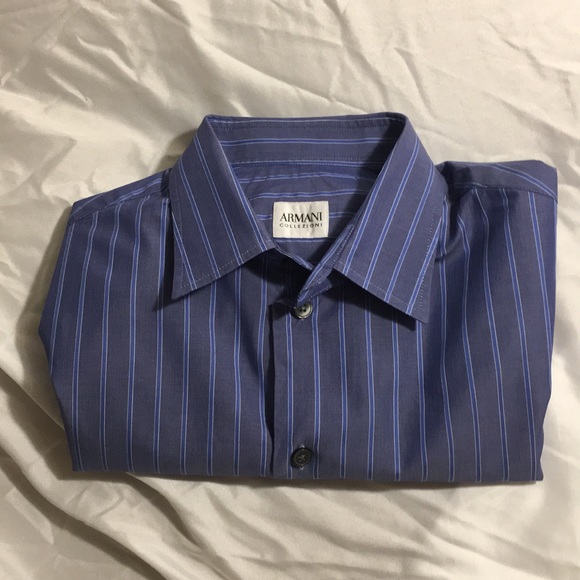 Armani Collezioni -Blue Stripe Shirt w/Gray Accent - Picture 3 of 3
